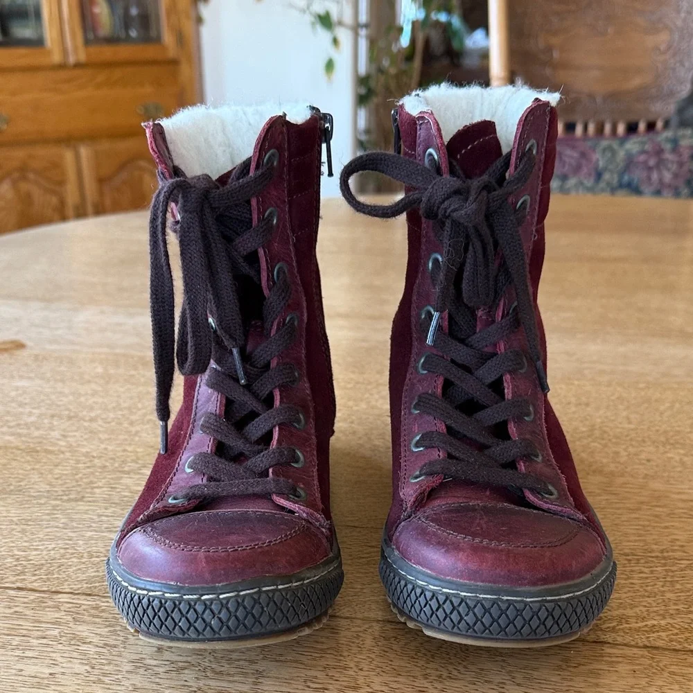 Stylish Jamaray Maroon Suede Lace-Up Boots for Women - Picture 1 of 11